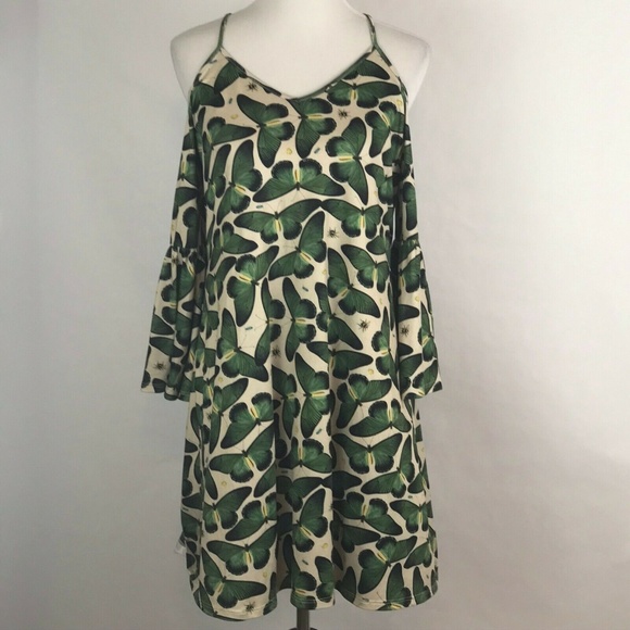 Marfinno Dress Small/Medium Green Cold Shoulder - Picture 3 of 6
